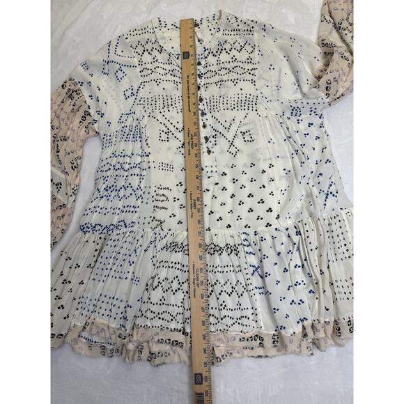 Free People Shibori Tunic Dress Women’s Sz S Long Sleeve Button Front Raw Hem - Picture 11 of 12
